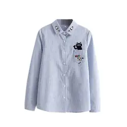 2019 цветочной вышивкой блузка рубашка для женщин Кот Топы корректирующие с длинным рукавом блузки для малышек женские офисные рубашк