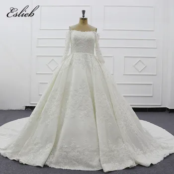 شراءEslieb أنيقة الذهب الزفاف فساتين مع الترتر الكرة ثوب العربية الفاخرة الزفاف أثواب اللباس 2019 Vestido دي Novia SJ026
