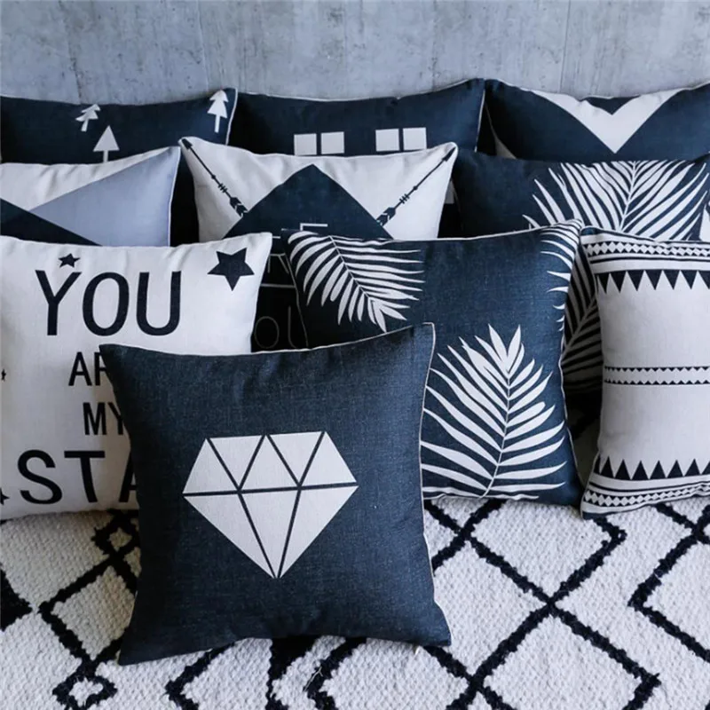 Modern Style Black and White Pillow Minimalist Sofa Cushion Bed Backrest Pillow Coverin Cushion