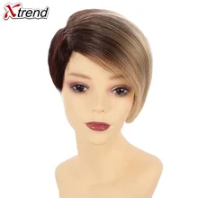 Xtrend, 6 дюймов, 110 г, синтетические короткие прямые волосы, парики для женщин, Омбре, коричневый, черный, парик, короткий Боб, парики, высокотемпературное волокно
