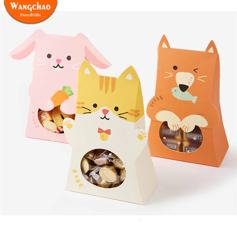 

10pcs Cute Cartoon Animal Candy Bag Cat Bear Rabbit Candy Box for Gifts Paper Bag Christmas Gift Box Home Decoration Accessories