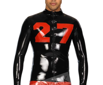 

Latex Coat Digit Zipper Top Latex Outfit Latex Tights Long sleeves Black Latex Rubber Suit For Men