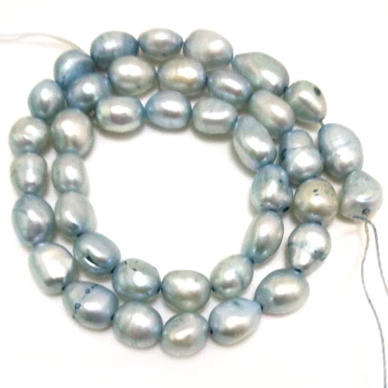 

16 inches 8*12mm Light Blue Natural Barqoue Rice Nugget Pearl Loose Strand