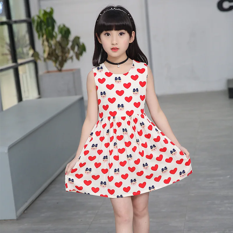 

2019 Europe and the United States New Girl Cartoon Love Bear Cotton vest Bow Princess Dress Child