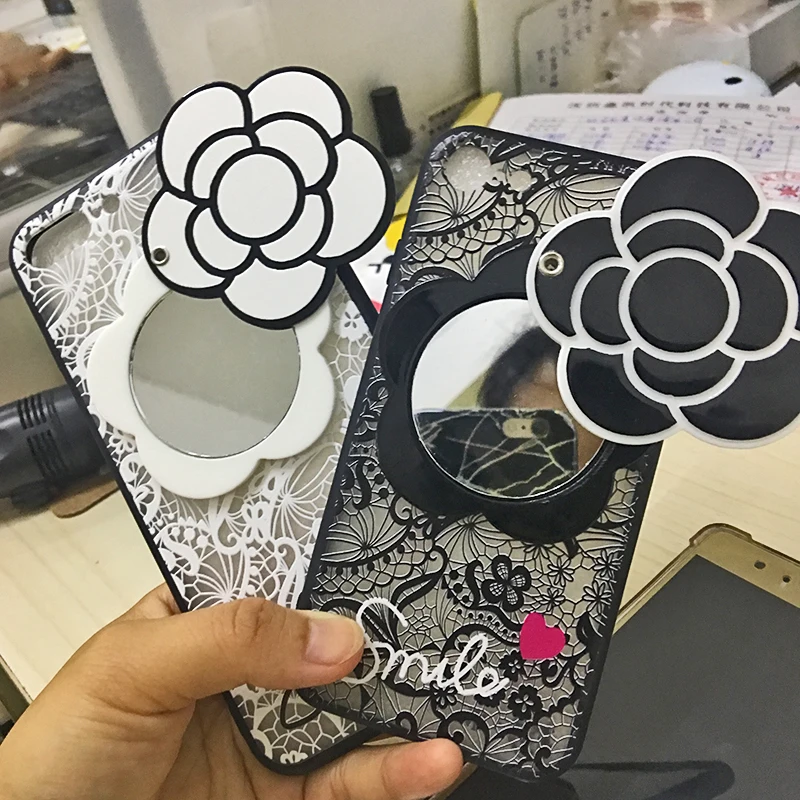3D Luxury Flower Patterned Mirror Case For iPhone 8 7 7Plus 6 6s Case Lace Silicone Soft Case For iPhone 6 S 6s 7 8 Plus X Cover (1)