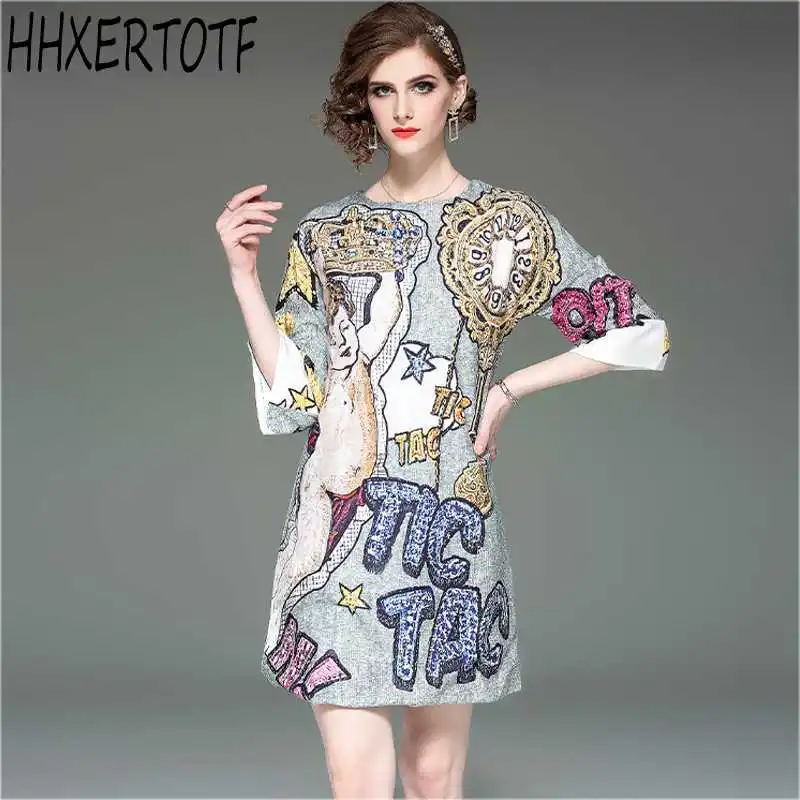 

Retro style 2019 spring and summer new color loose printed elegant temperament dresses