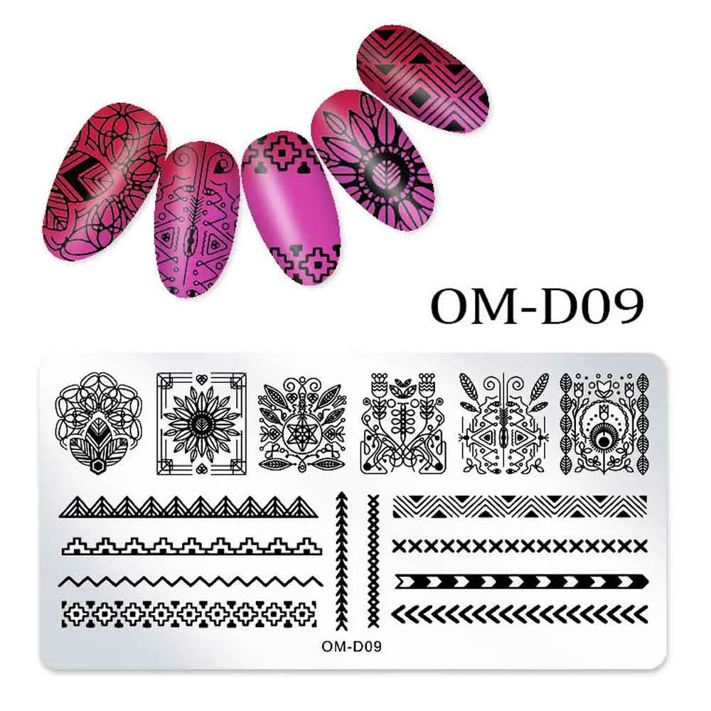 Геометрический шаблон для штамповки ногтей Мандала Весенний сад отрицательное пространство Гео цветок отпечаток листика для штамповки ногтей пластины инструменты для дизайна ногтей - Цвет: OM-D09