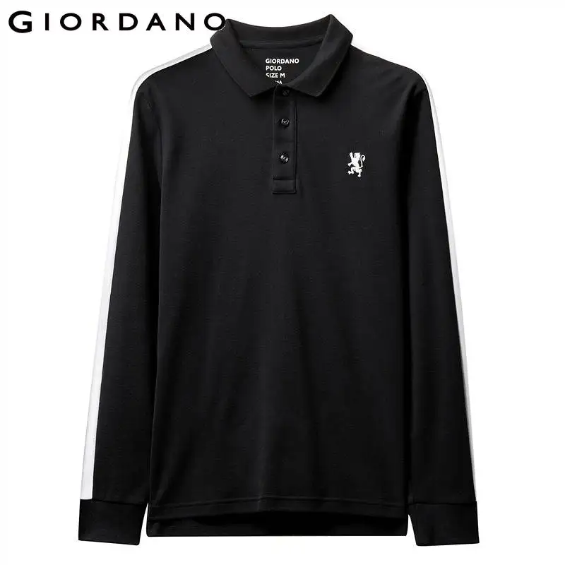 Giordano Мужская рубашка поло мужской с длинными рукавами тонкий вышивка Лев Camisa Polo