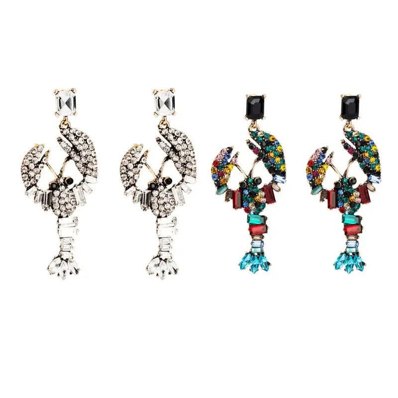 

Animal Lobster Crystal Big Earrings Women Statement Drop Earring Wedding Jewelry