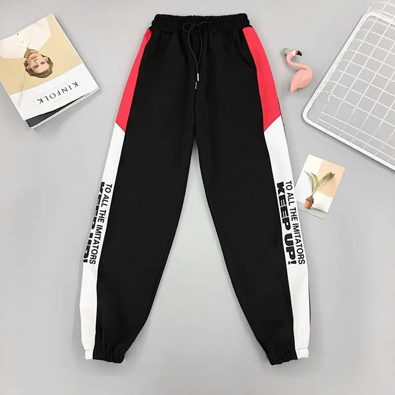 

New Red BF Style 2019 Thin Streetwear Cool Girl Fashion Harajuku Loose Letter Print Pockets Hip Hop Pants