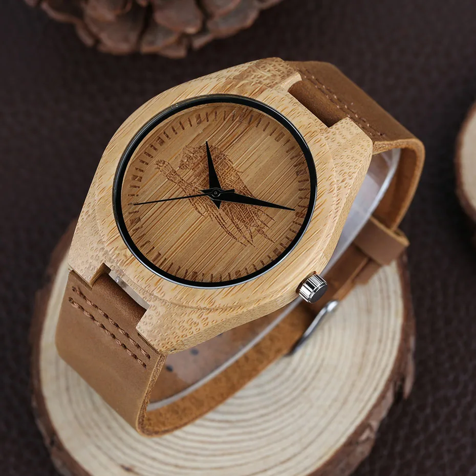 Modern Men Women Wooden Quartz Watch Genuine Leather Band Strap Handmade Carving Leopard Head Dial Clock for Unisex Gifts (10)