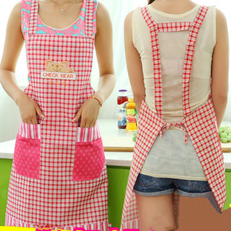Cute Womens Waterproof Housewife Waist Aprons With Pocket Home Kitchen Textiles Halter Neck 