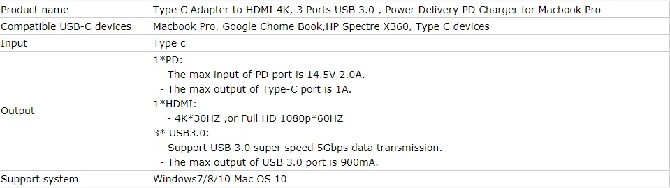 5 в 1 конвертер Тип usb C 3,1 концентратора USB-C 3 * USB3.0/4 К hdmi/ PD зарядки адаптер для Macbook