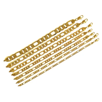 

Gold Color Figaro Chains GP Link Bracelet Chain Bracelets Copper Bangles for Women ONE PIECE Men Jewelry Gifts #J0956