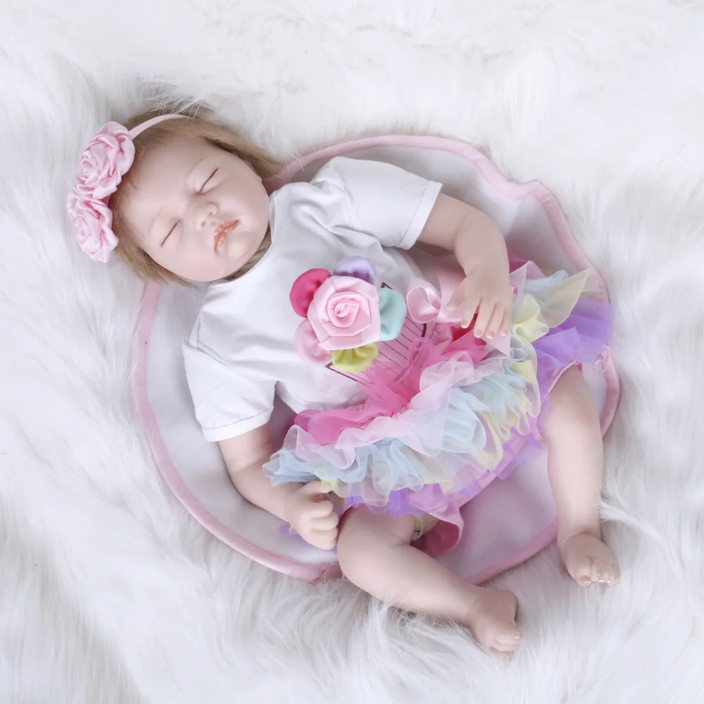 

Cartoon 22'' Babies Reborn Girl Soft Cloth Body Like Real Baby Dolls Stuffed Doll Toys Fashion Kids Birthday Gifts