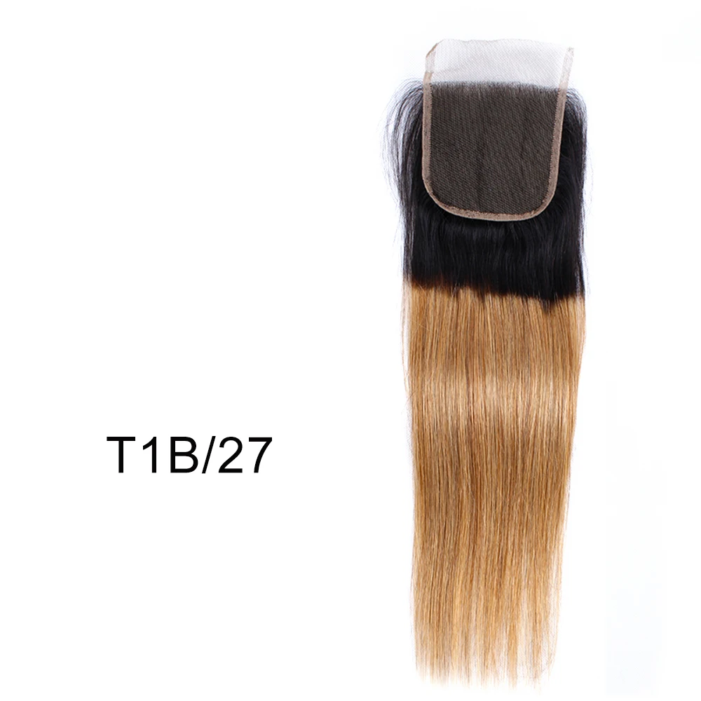 Bobbi Коллекция T 1B 27 синтетическое закрытие шнурка волос Ombre мёд блондинка синтетическое закрытие волос бразильский пряди