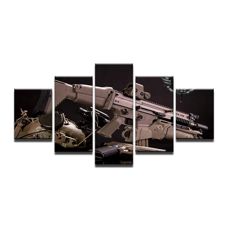 Army Rifle Gun And Bullets 5 Piece Canvas Print Wall Art