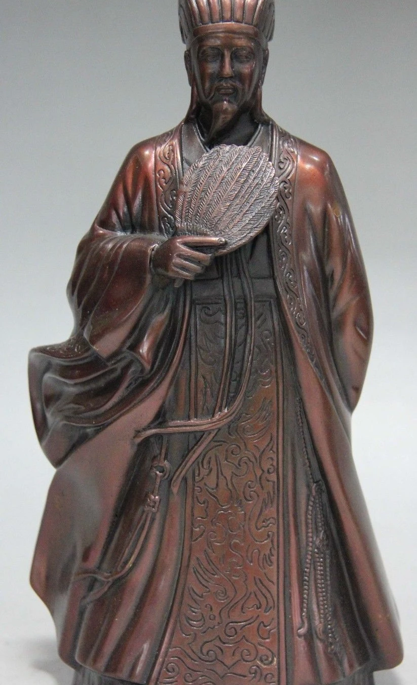 

Red Copper Bronze Three Kingdoms Famous Zhu ge Liang KongMing Zhugeliang Statue