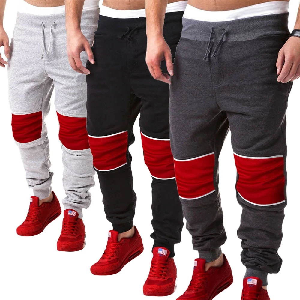 Patchwork Zipper Design Male Elastic Band Long Sports Pantspants