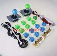 12X SANWA OBSF-30 & 2 X Reyann Push Buttons +2 SANWA Joysticks+ PC Encoders For Arcade Fighting Mame Games Windows -Blue+Green