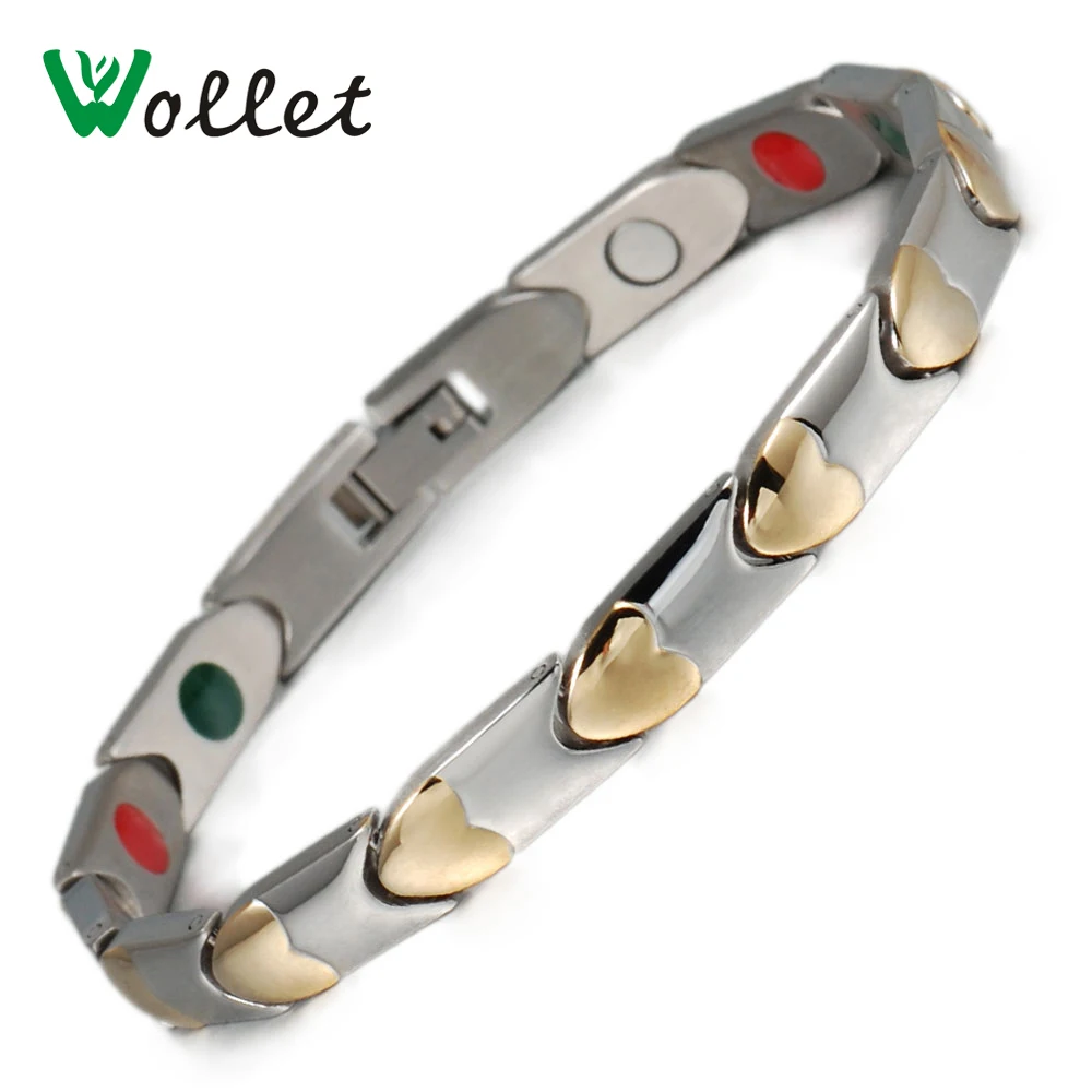 

Wollet Jewelry 21cm Healing Energy Gold Plated Bracelets Magnetic Germanium Tourmaline Ions Stainless Steel Bracelet For Women