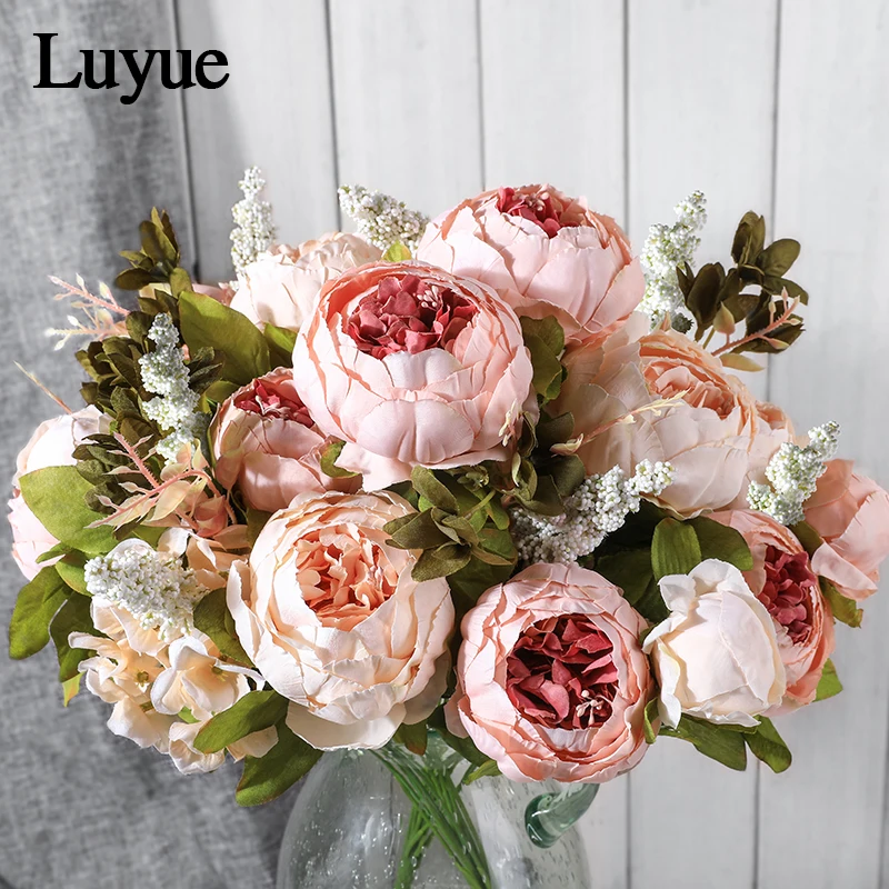 Luyue Artificial Flowers Wedding Vintage European Peony Wreath Silk