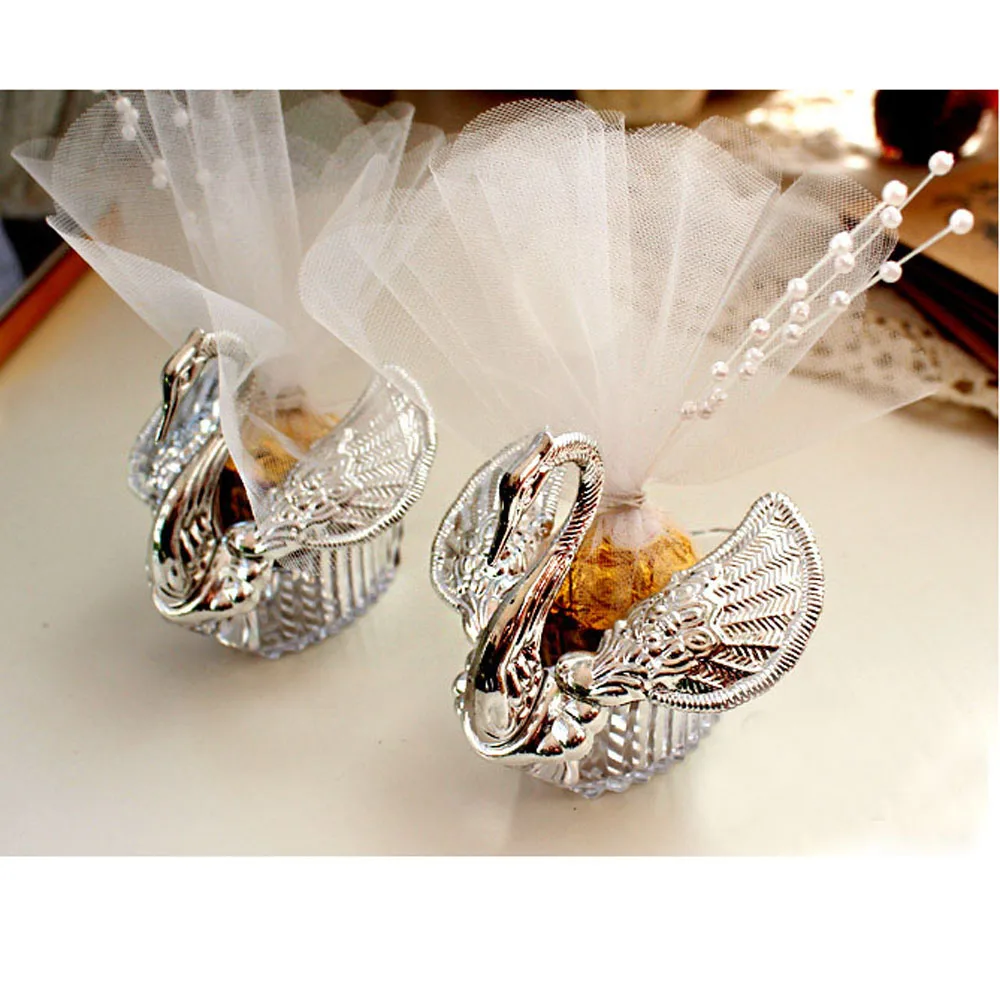 50 Pieces Acrylic Wedding Favor Swan Boxes Bomboniere Candy Box Gift Boxes