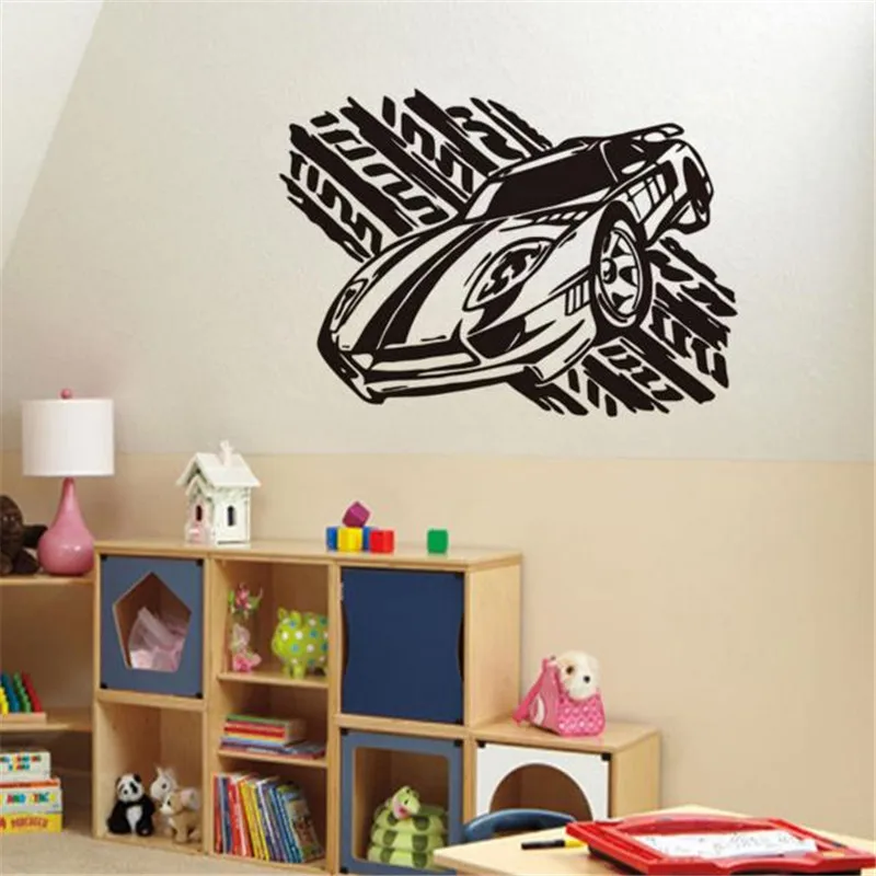 Sport Racing Car Wall Decals Auto Silhouette Art Stickers Living Room