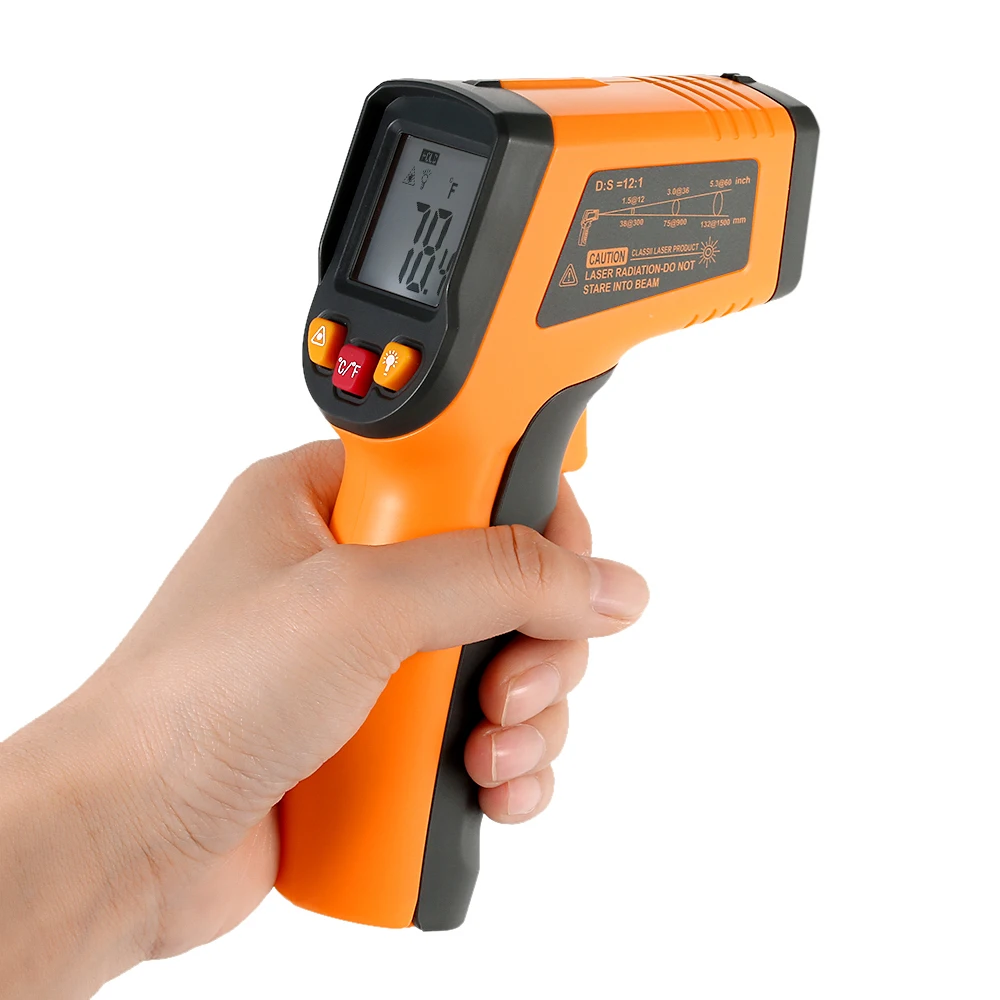 

Meterk 12:1 Digital Thermometer IR Infrared Temperature gauge practical termometro LCD Pyrometer + Backlight -50-600 Degrees