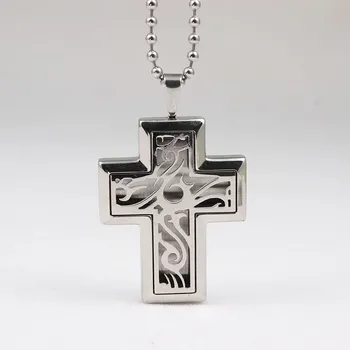 

10PCS New Silver Cross Essential Oils Diffuser Locket Pendant Stainless Steel Aromatherapy Magnetic Memory Locket