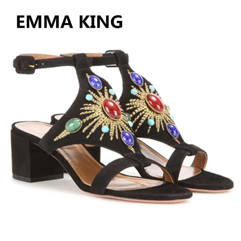

Ethnic Style Women Beads Women Bohemia Sandals Open Toe Ankle Strap Chunky High Heels Ladies Casual Shoes Woman Gladiator Sandal