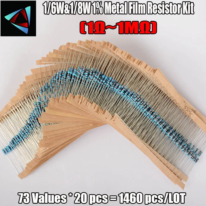 

1/6W&1/8W 1% 73 Values 1R-1M 1460 pcs Metal Film Resistor Kit New Arrival High Quality