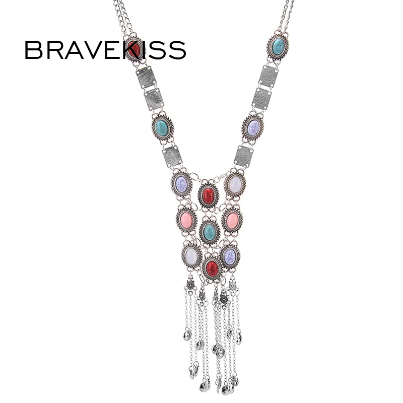 BRAVEKISS Bohemian Style Long Elements Tassel Necklace Women Clothing