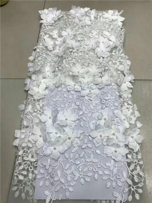 

3D flower lace tulle fabric high quality beaded french lace fabric wholesale dubai french lace for wedding party 2019 white