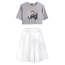 Billie eilish летние женские комплекты с принтом пупок крутой базовый повседневный комплект из 2 юбок с коротким рукавом + короткая юбка модная