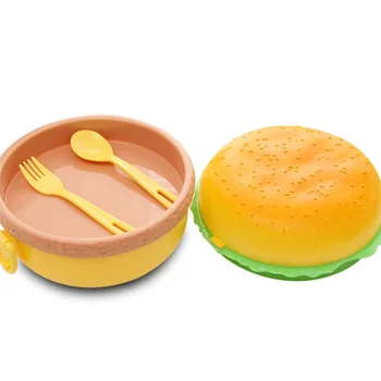 

3 Layer Plastic Children Hamburger Bento Lunch Box Food Container Storage with Fork Insulation Lunchbox Bento Container