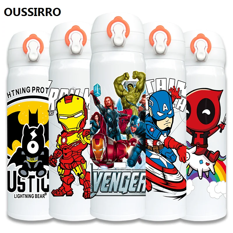 

OUSSIRRO Super Hero Avenger Justice League Infinity Mugs With Cover Pure Color Thermos Mugs Cup Kitchen Tool Gift