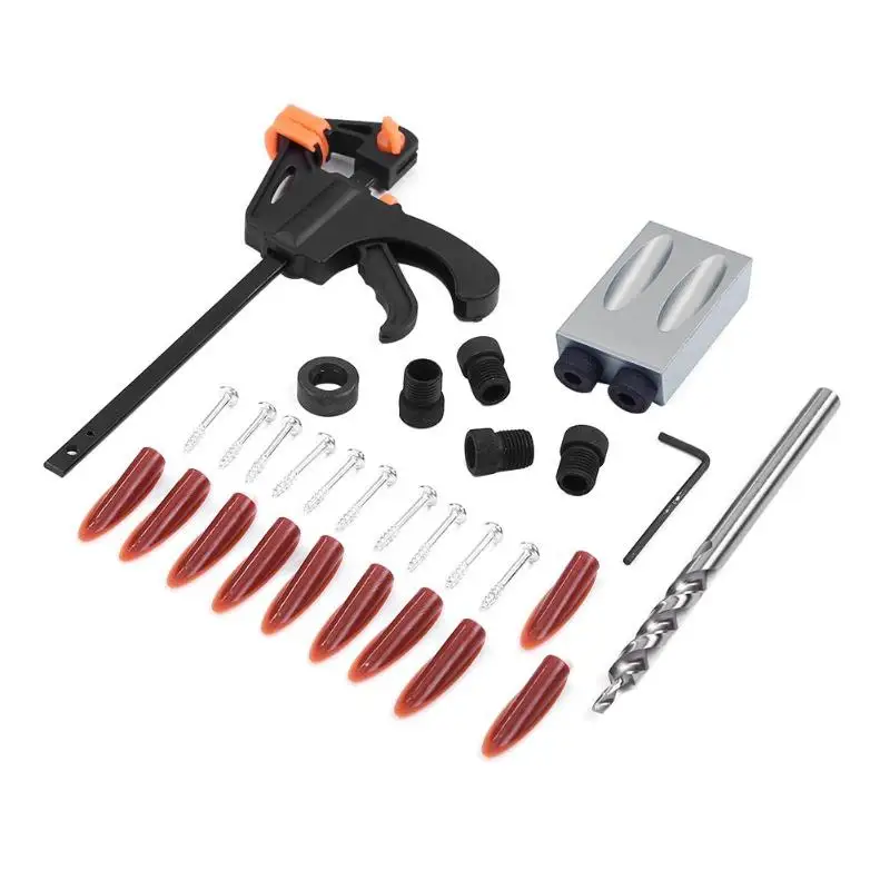 

31pcs M6-M8-M10 Woodworking Pocket Hole Jig Kit Drill Guide Set Hole Puncher Locator Jig Drill Bit Set DIY Carpentry Tools