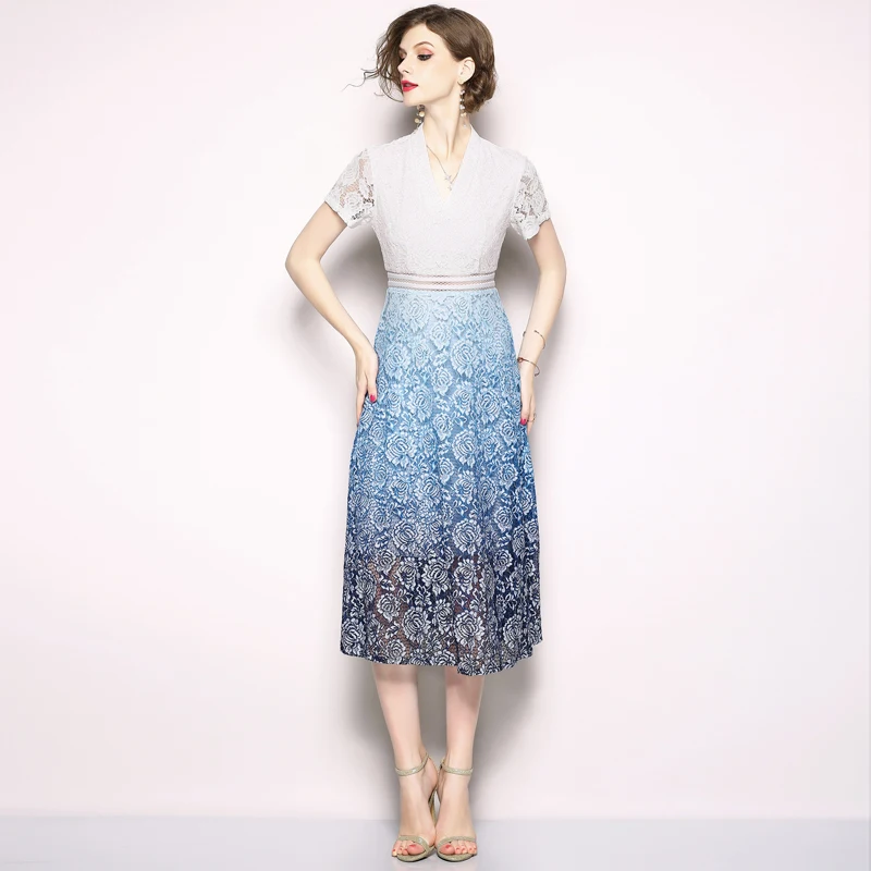 

2019 Summer Plus Size Lace Hollow Out Sexy Dresses Women Casual Evening Party Dress V Neck Vestidos Mujer