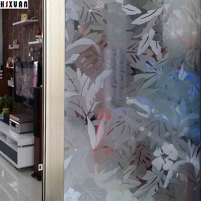 92 100cm Hsxuan brand etched PVC 3D Banana leaf patterns Decorative static stickers sliding glass door