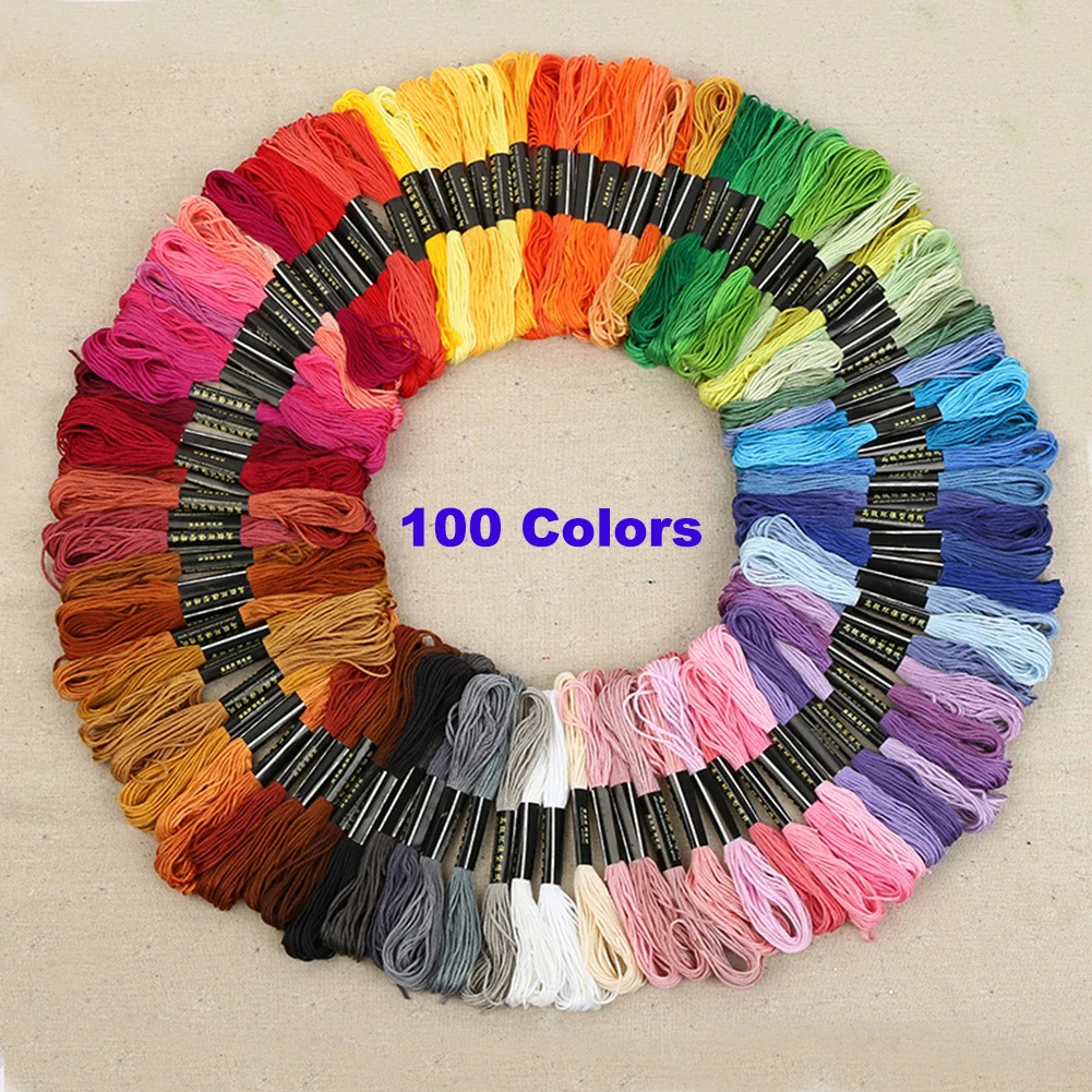 

100 Colors Embroidery Threads for Cross Stitch Hand Floss String Sewing Skeins Polyester Sewing Thread Knitting Tools