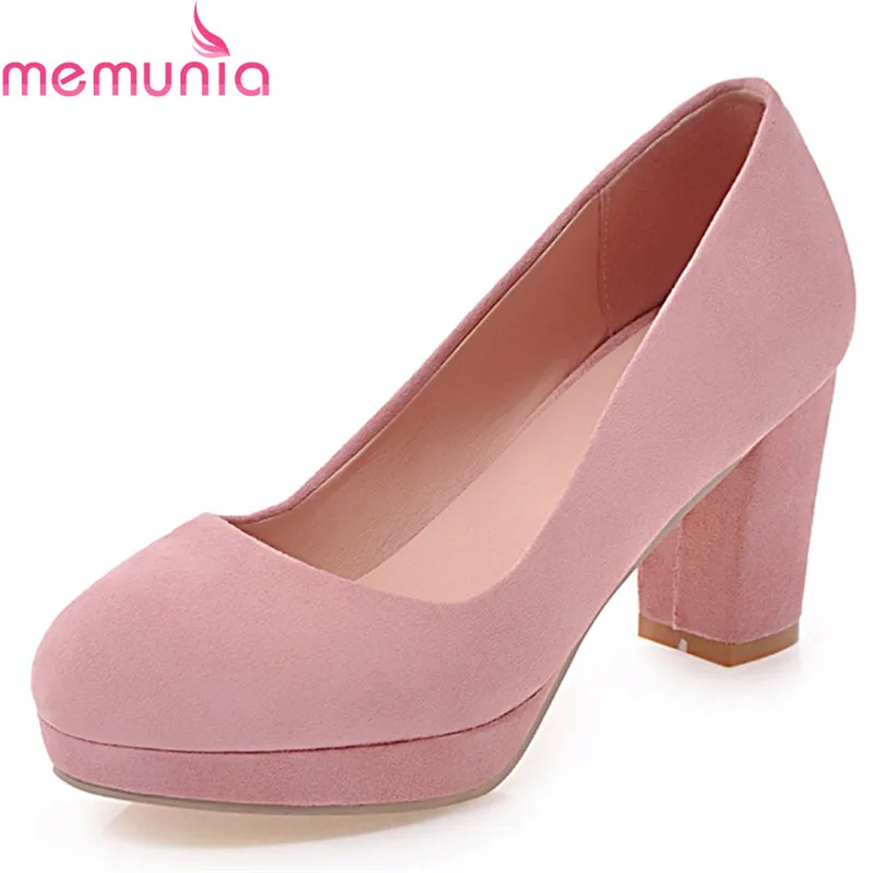 

MEMUNIA plus size autumn sexy thick high heels party shoes fashion round toe platform black pink concise women pumps