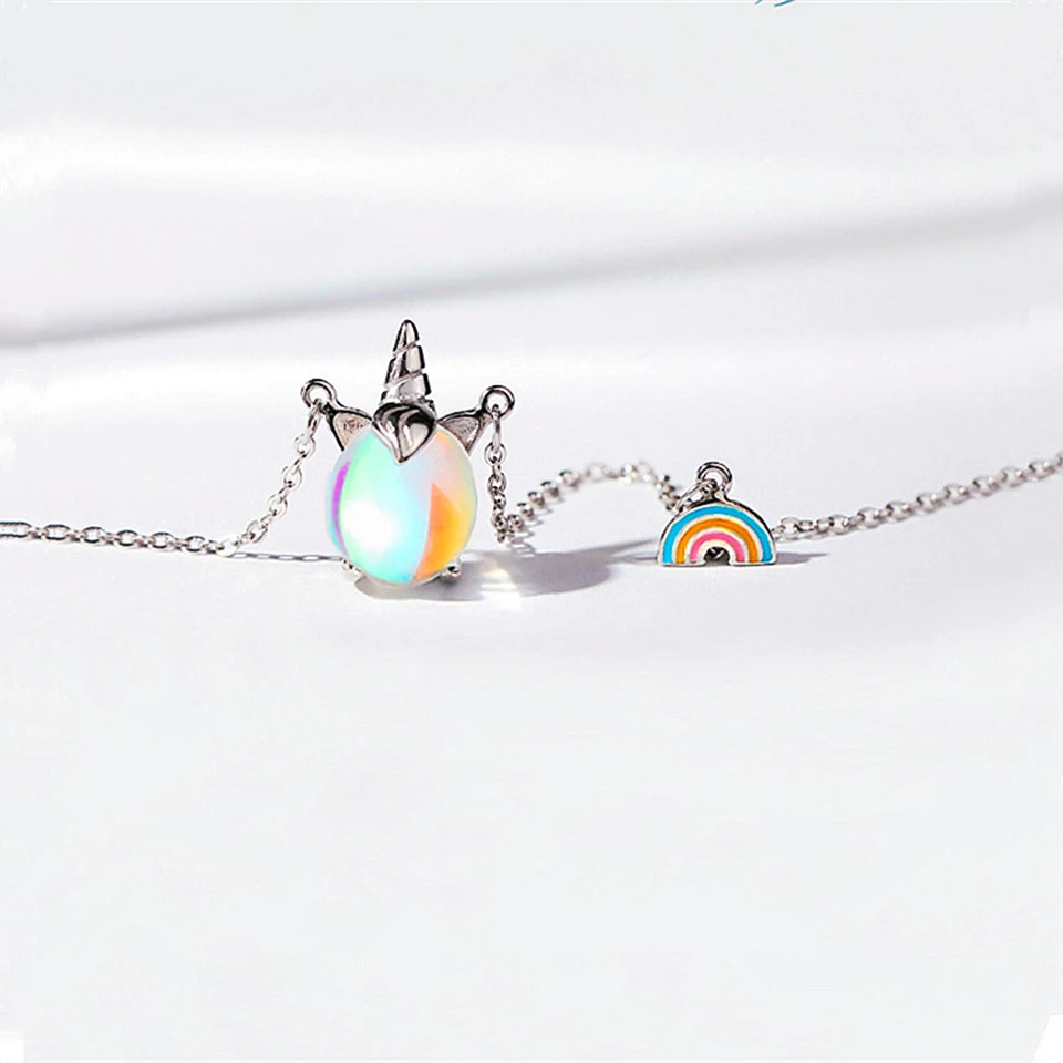 Радужные кристаллы ожерелье с подвеской в виде единорога медный сплав серебристого цвета цепочка ожерелье инкрустация кристаллами Модные женские ювелирные изделия