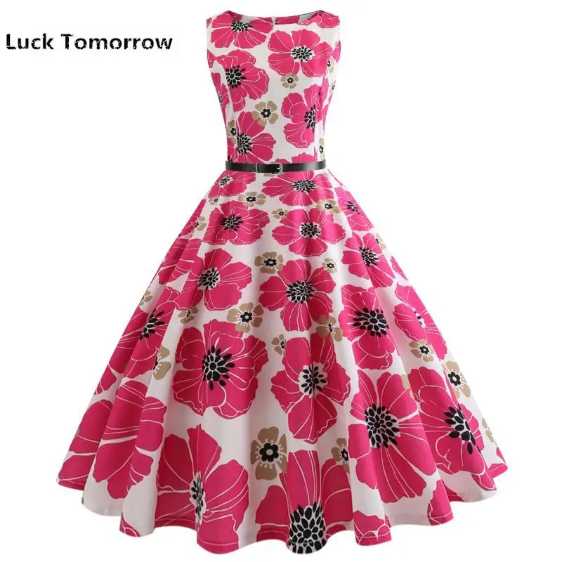 

New Summer Audrey Hepburn 50s 60s Vintage Retro Dresses for Women A-line Rockabilly Get Together Robe Femme Party Dress