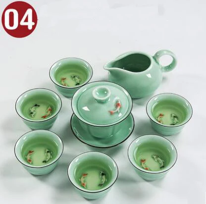Чайный набор TANGPIN longquan celadon с рыбками, керамический чайник, керамическая чайная чашка, китайский чайный набор кунг-фу, посуда для напитков - Цвет: 04