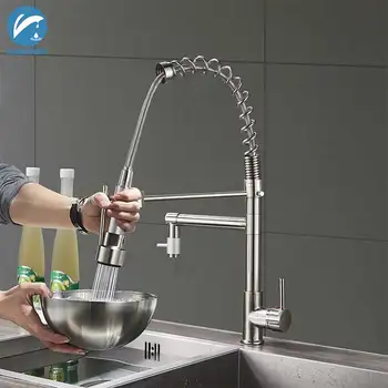 

Brushed Nickel Kitchen Faucet Pull Down Spray Dual Function Water Flow Swivel Spout Single Handle Mixer Tap Kitchen Faucets