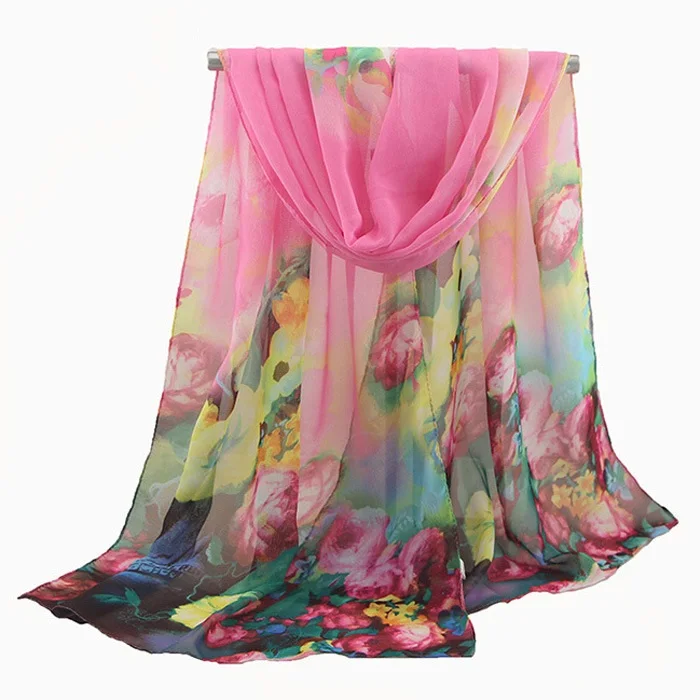 Китайские новые женские шифоновые шелковые шарфы, модные весенние квадратные полиэфирные шарфы с цветочным принтом, шали, летние шали и хиджабы