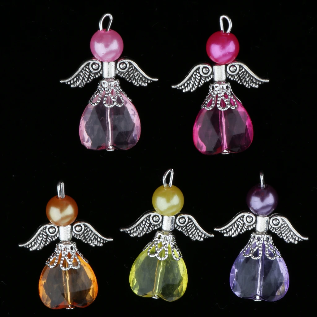 5 Pieces Mixed Angel Wings Charms Pendants Faceted Acrylic Pearl Heart