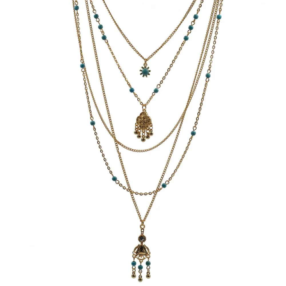 

2016Hot Sale Ethnic Bohemia Flower Necklace Women Vintage Multi Layered Charm Necklaces for Women Boho Retro Necklace Wholesaler