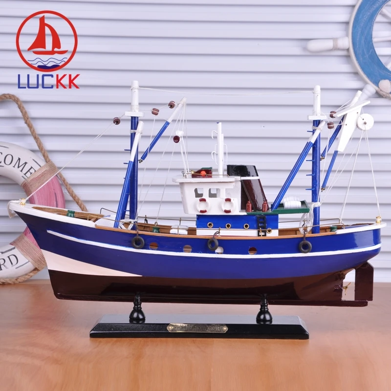 

LUCKK 45CM DIY Wooden Model Ship For Fishing Blue Home Decoration Sea Style Office Wood For Crafts Sailing Model Gift Souvenirs